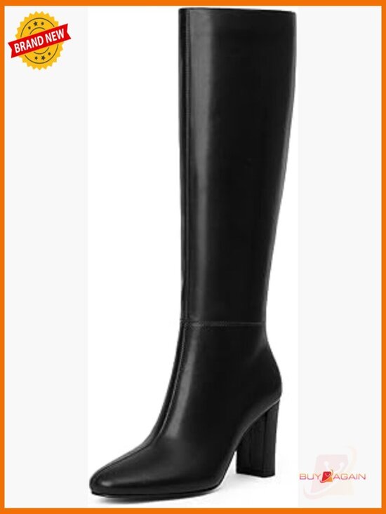 Shoes - Knee High Boots Chunky Heel Rounded Toe Tall Boots for Women